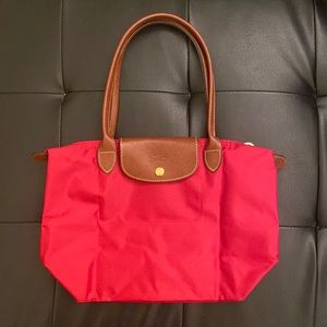 Longchamp Bright Red/ Brown Le Pliage Small Tote